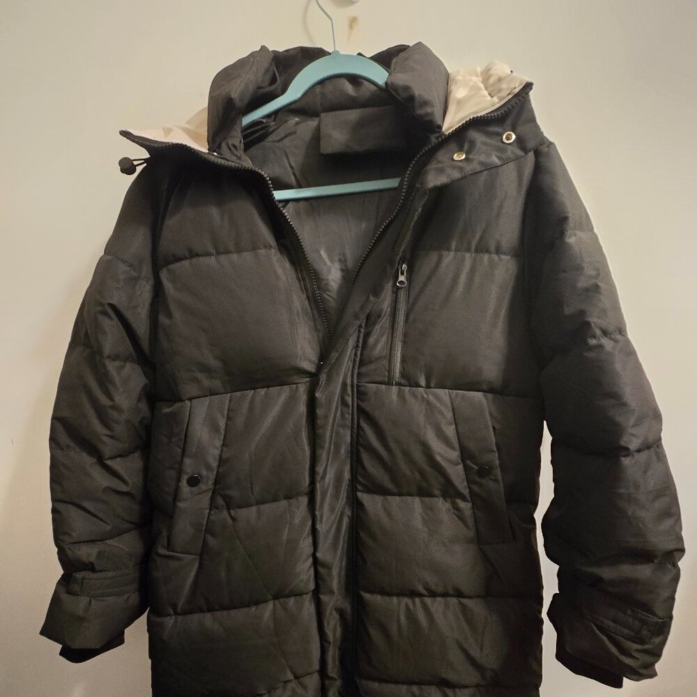 Shein Aveloria Collab Solid Zip Front Hooded Long Puffer Coat
